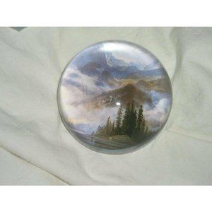 LAUREL INK FRENCH CRYSTAL PAPER WEIGHT Mountain Scene W/BOX